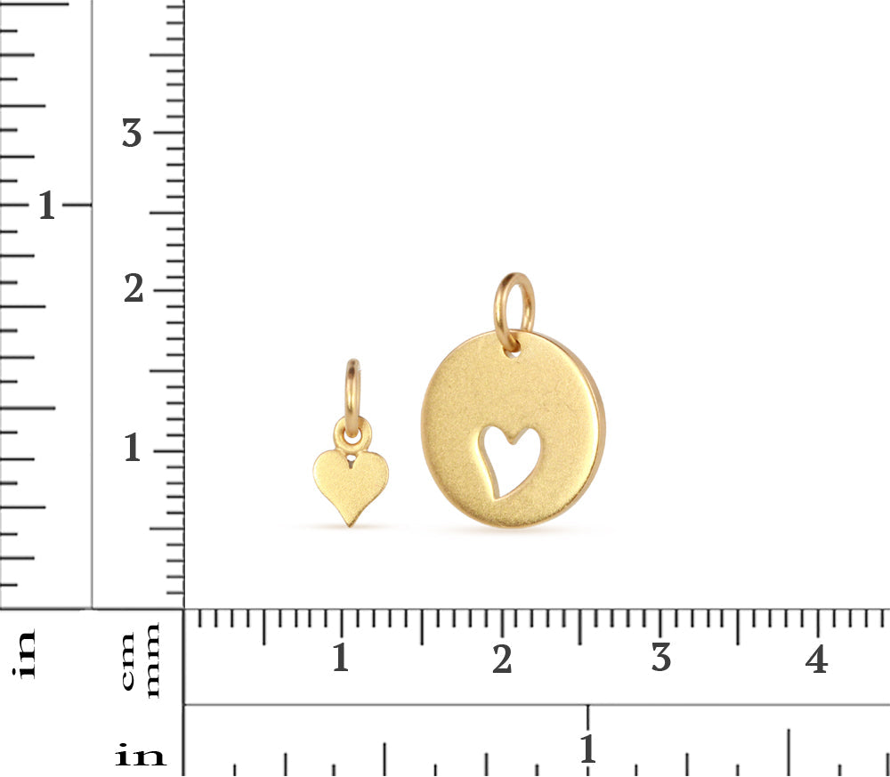 Gold Plated Sterling Silver Disc And Cut-out Heart Charms 15.8x12.5mm - 1pc