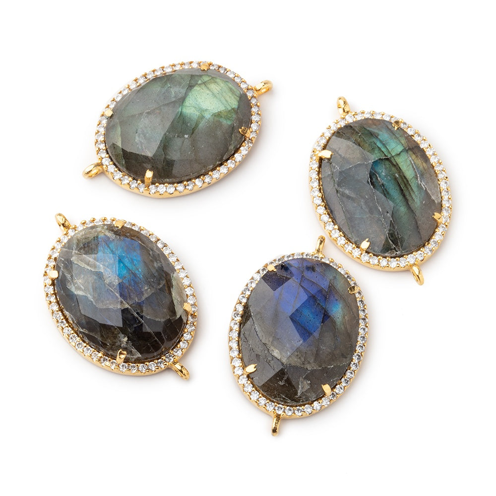 22x18mm Vermeil Bezeled White CZ & Labradorite Oval Connector 1 pc