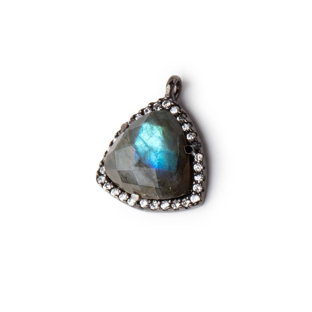 15.5mm Black Gold Bezeled White CZ & Labradorite Triangle Pendant 1 piece
