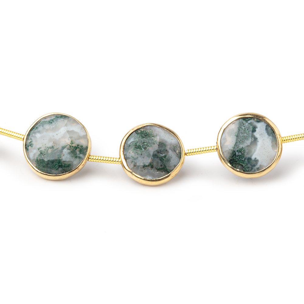 11.5-12mm Vermeil Bezel Peacock Solar Quartz Faceted Coins 7 inch 10 Beads