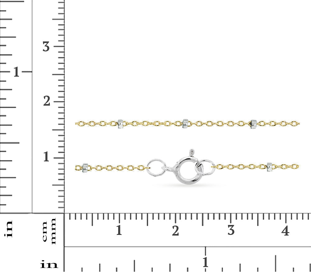 14Kt Gold Filled 1.4x1mm Satellite Chain Bracelet 16" With Silver Bead - 1pc