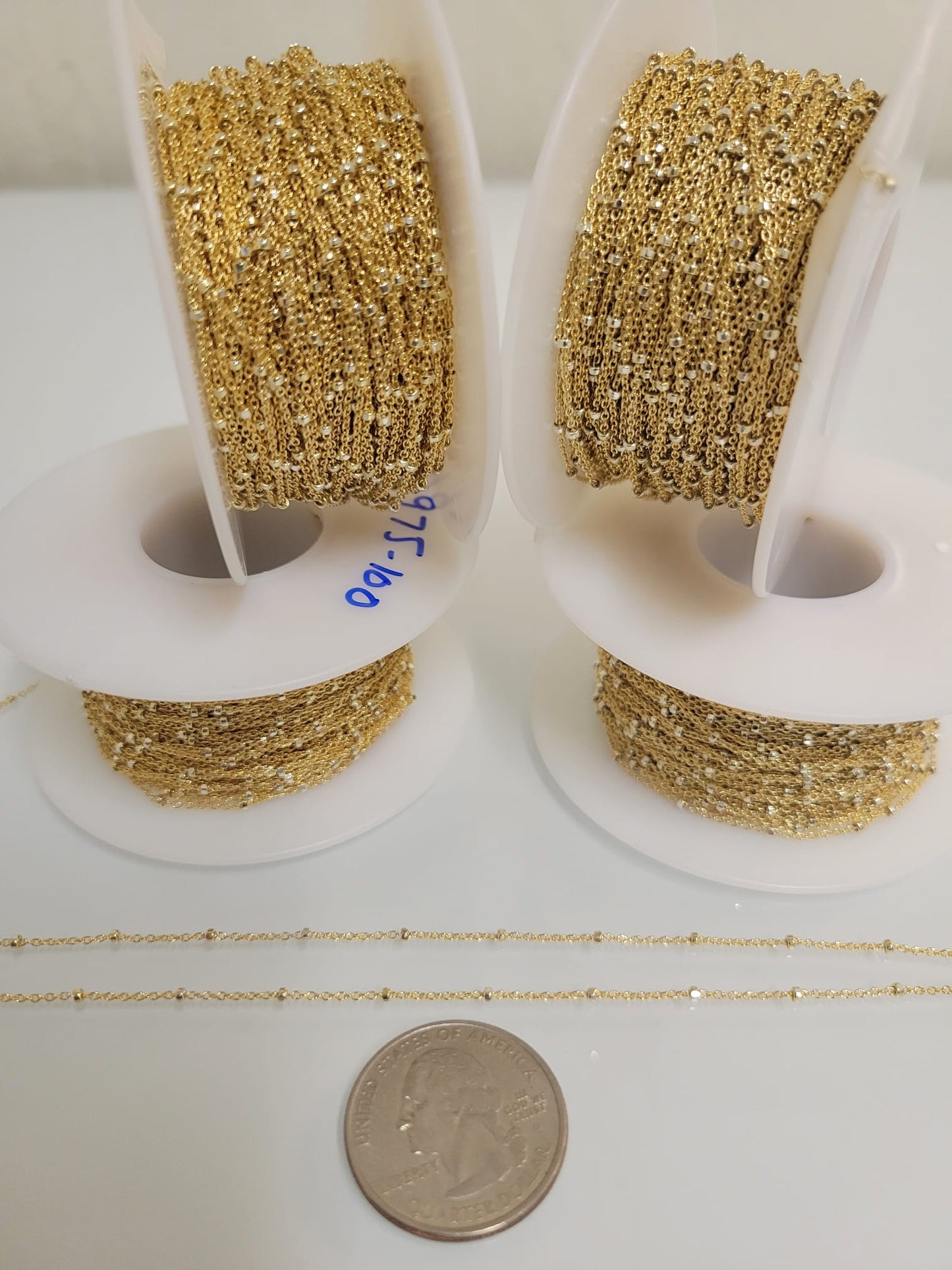 14Kt Gold Filled 1.4x1mm Satellite Chain With Silver Bead - 20ft