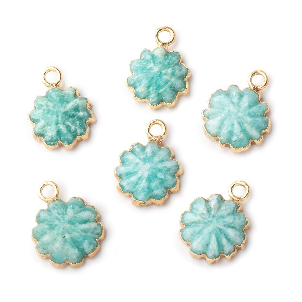 11mm Gold Leafed Amazonite Carved Floral Coin Focal Pendant 1 piece