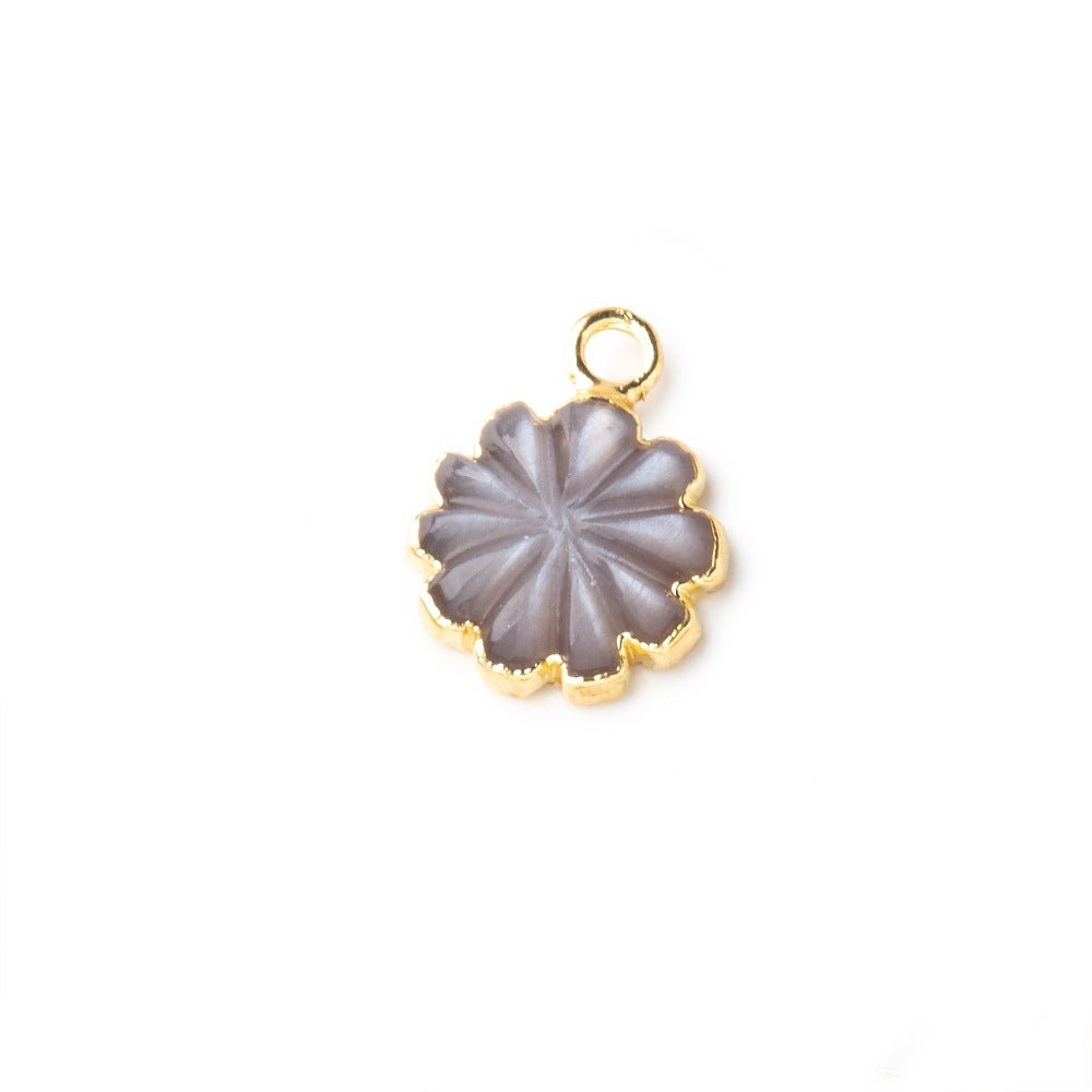 11mm Gold Leafed Chocolate Moonstone Carved Floral Coin Focal Pendant 1 piece