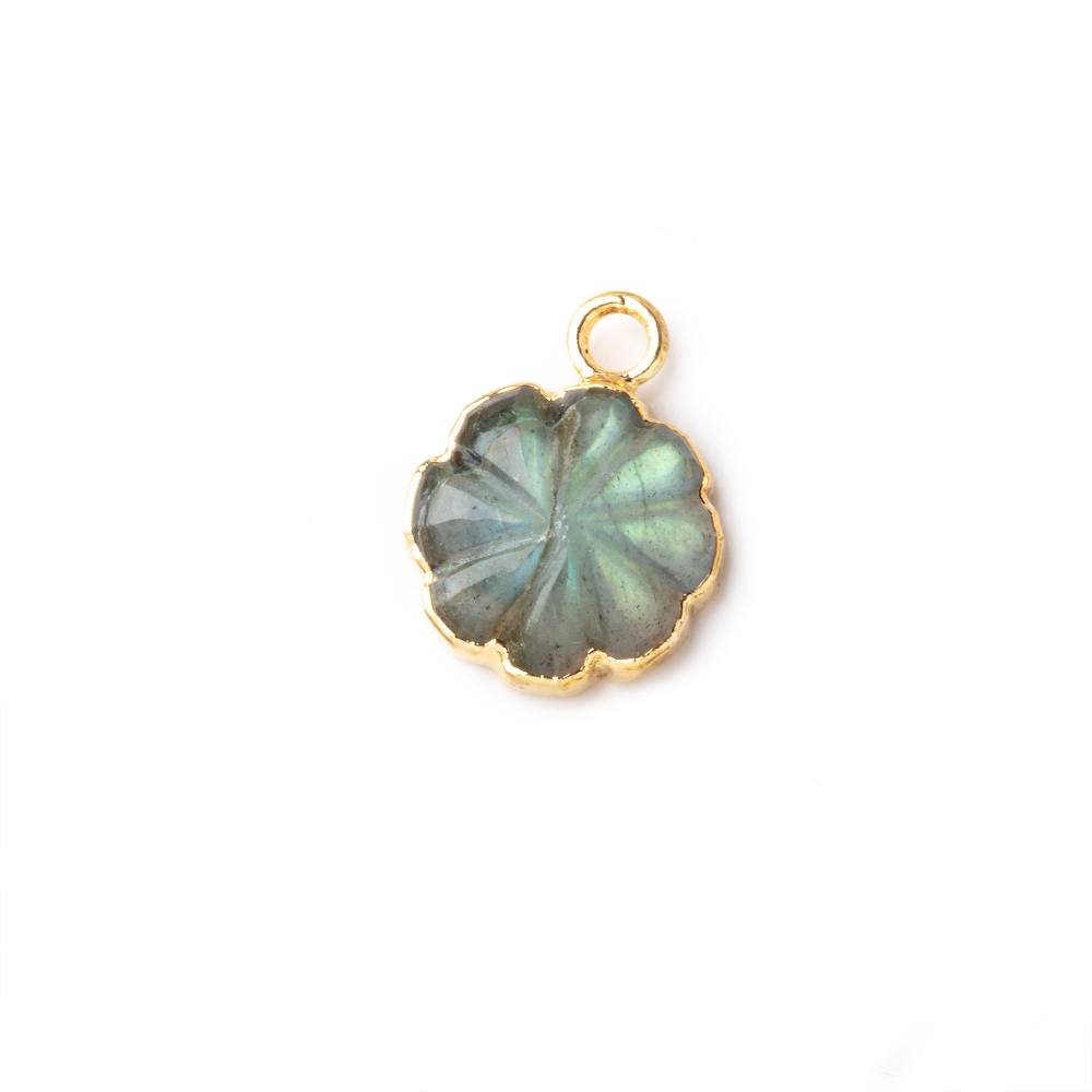11.5mm Gold Leafed Labradorite Carved Floral Coin Focal Pendant 1 piece