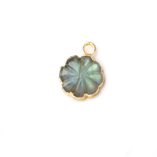 11.5mm Gold Leafed Labradorite Carved Floral Coin Focal Pendant 1 piece