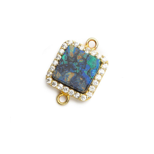 11mm Vermeil CZ Bezel Chrysocolla square Connector 1 focal bead