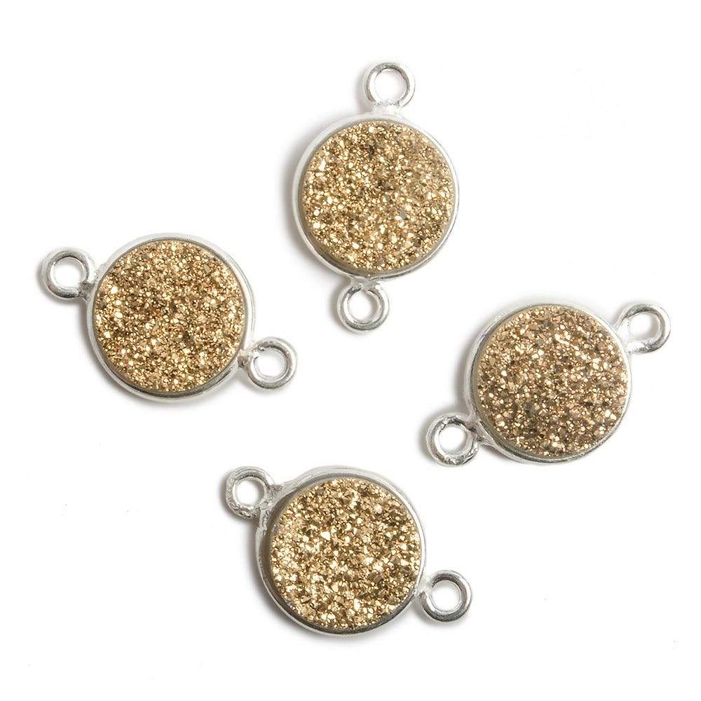 11mm Silver Bezel Metallic Gold Drusy Coin 2 ring Connector 1 piece