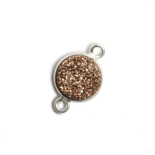 11mm Silver Bezel Metallic Rose Drusy Coin 2 ring Connector 1 piece