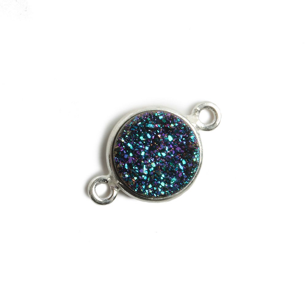 11mm Silver Bezel Mystic Mermaid Green Drusy Coin Connector 1 piece
