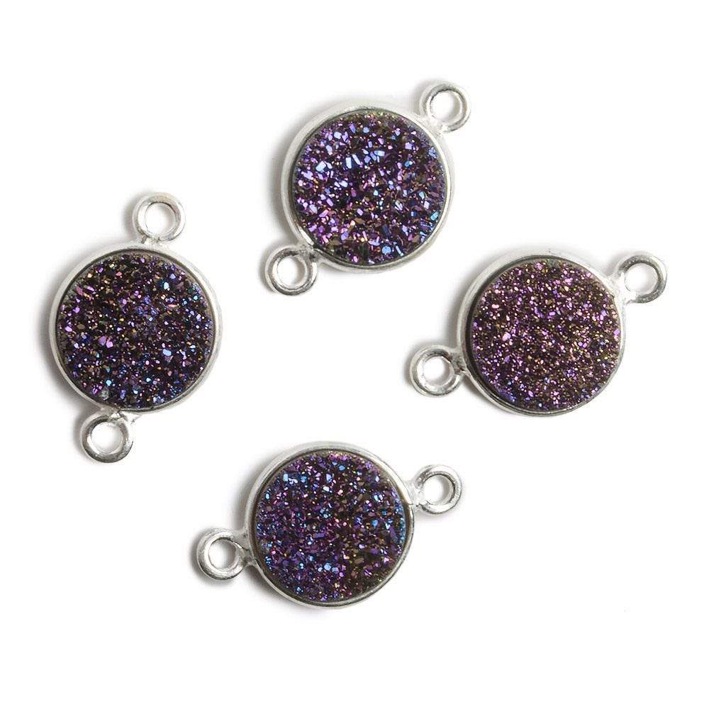 11mm Silver Bezel Mystic Purple Drusy Coin 2 ring Connector 1 piece