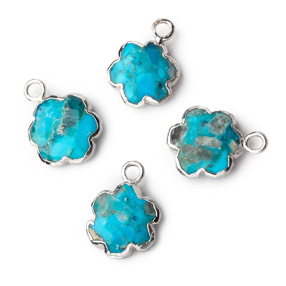 11mm Silver Leafed  Turquoise Faceted Quatrafoil Focal Pendant