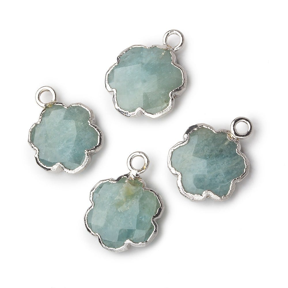11mm Silver Leafed Milky Aquamarine Faceted Quatrafoil Focal Bead Pendant sold as 1 piece