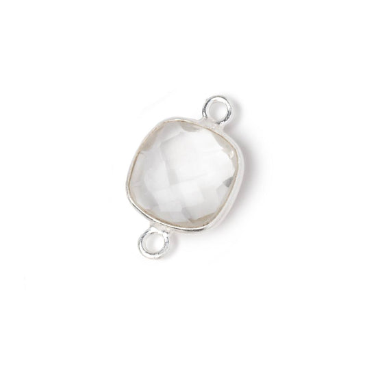 11mm Sterling Silver Bezel Crystal Quartz Faceted Cushion Connector 1 piece