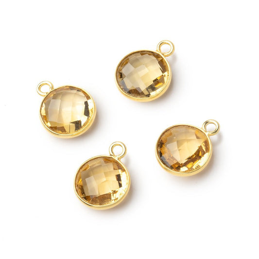 11mm Vermeil Bezel Citrine Faceted Coin Pendant 1 piece