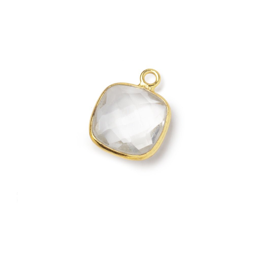 11mm Vermeil Bezel Crystal Quartz Faceted Cushion Pendant 1 piece