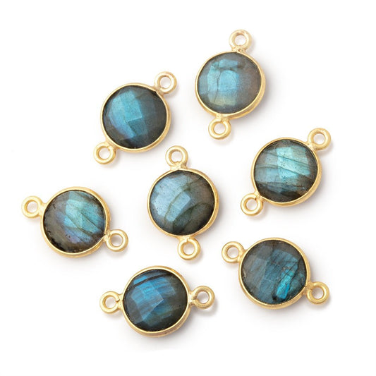 11mm Vermeil Bezel Labradorite Faceted Coin Connector 1 piece