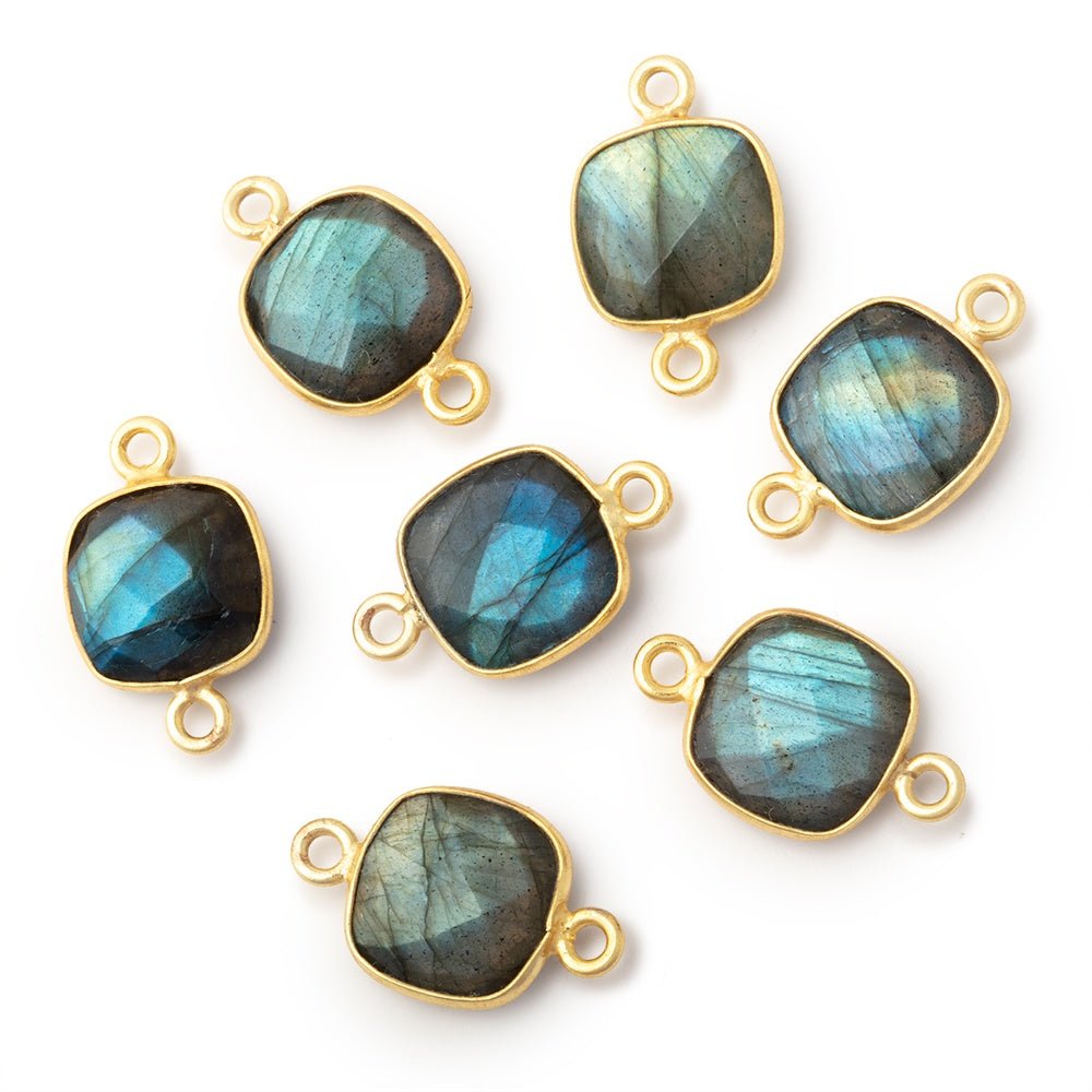 11mm Vermeil Bezel Labradorite Faceted Cushion Connector 1 piece