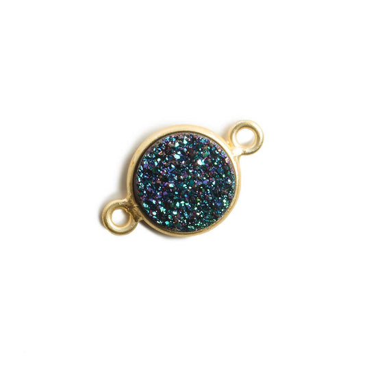 11mm Vermeil Bezel Mermaid Green Drusy Coin Connector 1 piece