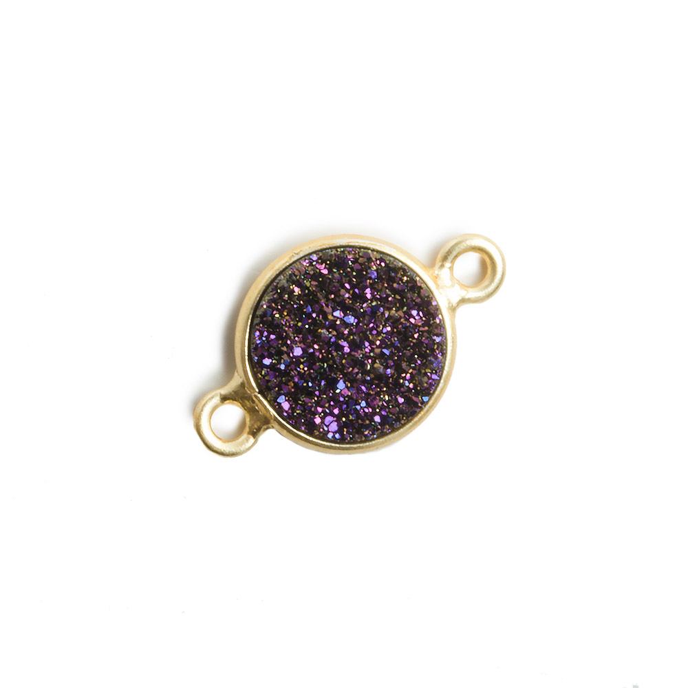 11mm Vermeil Bezel Mystic Peacock Drusy Coin 2 ring Connector 1 piece