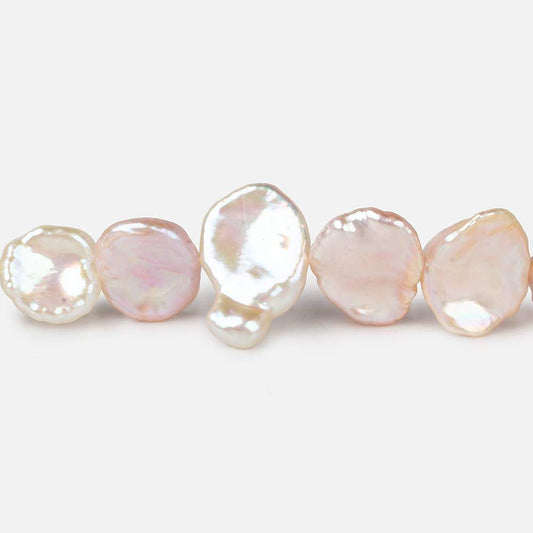 11x10-16x10mm Pink & White Keshi side drilled Freshwater Pearls 16 inch 39 pieces AAA