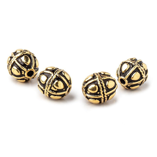 11x10mm Antiqued 22kt Plated Copper Bali Oval Set of 4 Beads