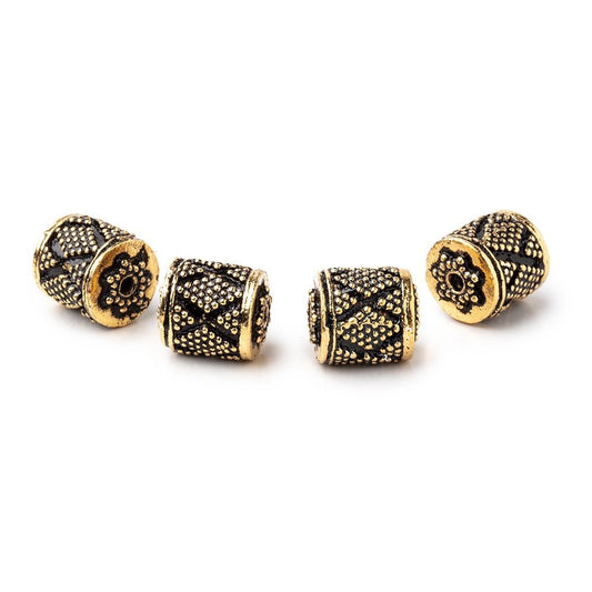 11x10mm Antiqued 22kt Plated Copper Miligrain Tube Set of 4 Beads