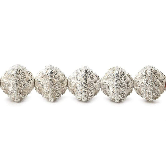 11mm Silver Plated Copper Bali Design Bipyramid 8 inch 19 Beads