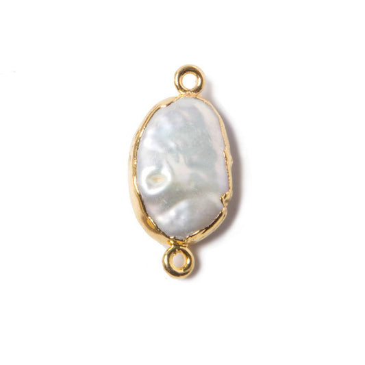 11x14mm Gold Leafed Rose' White Oval Freshwater Pearl Connector 1 piece
