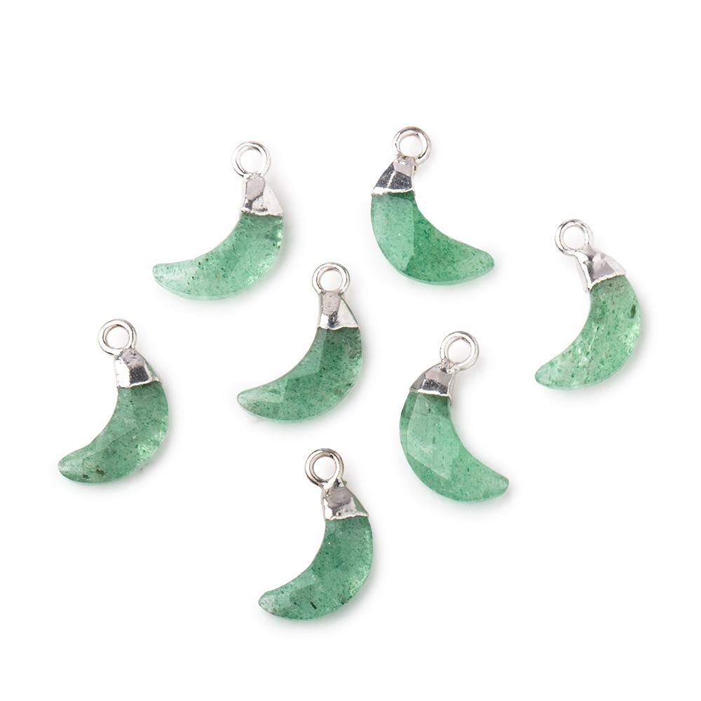 11x4mm Silver Leafed Aventurine Faceted Crescent Moon Focal Pendant 1 piece