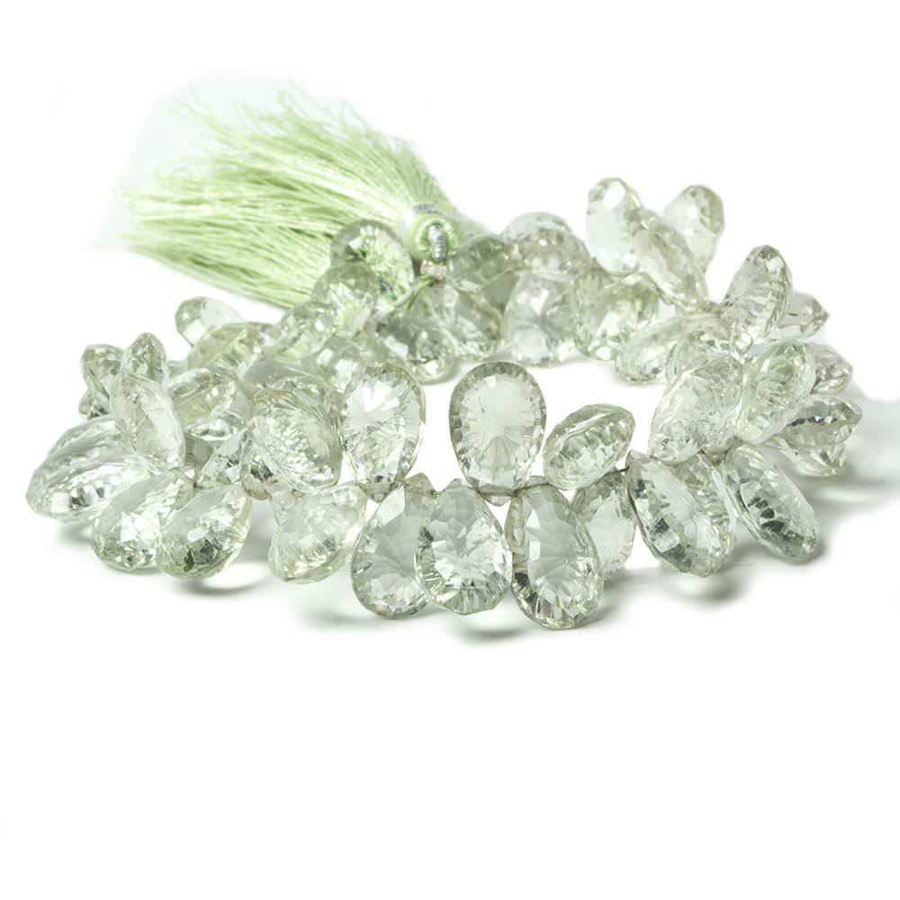 11x7-14x8mm Prasiolite Concave Faceted Pear Beads 8 inch 64 pieces AAA