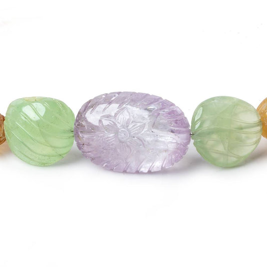 11x8-30x20mm Multi Gemstone Hand Carved Nugget beads 16 inch 23 pieces AA