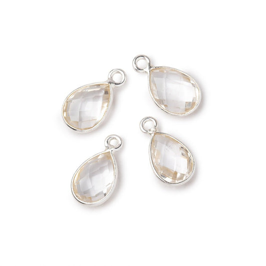 11x8mm .925 Silver Bezel Crystal Quartz Faceted Pear Focal Pendants Set of 4 pieces
