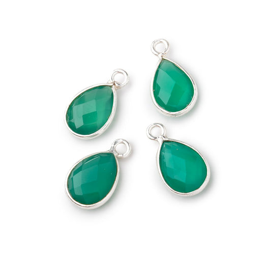 11x8mm .925 Silver Bezel Green Onyx Faceted Pear Focal Pendants Set of 4 pieces