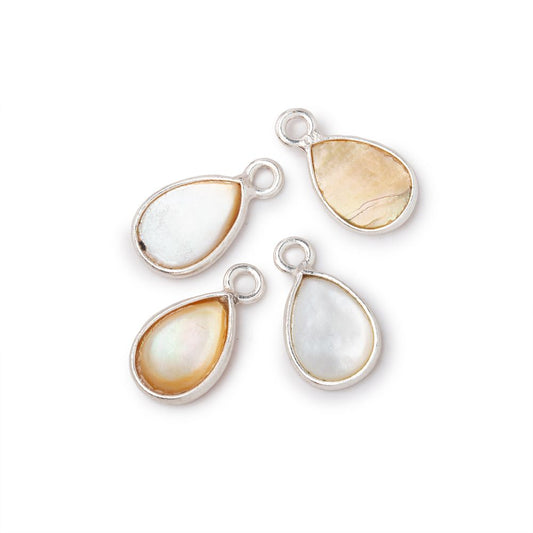 11x8mm .925 Silver Bezel Mother of Pearl Pear Focal Pendants Set of 4 pieces