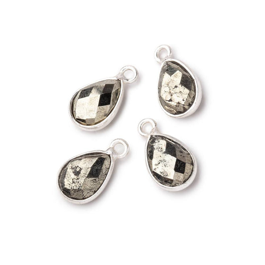 11x8mm .925 Silver Bezel Pyrite Faceted Pear Focal Pendants Set of 4 pieces