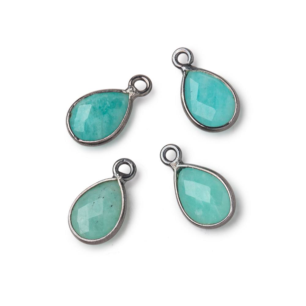 11x8mm Black Gold Bezel Amazonite Faceted Pear Focal Pendants Set of 4 pieces