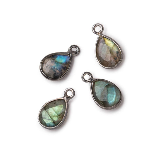 11x8mm Black Gold Bezel Labradorite Faceted Pear Focal Pendants Set of 4 pieces