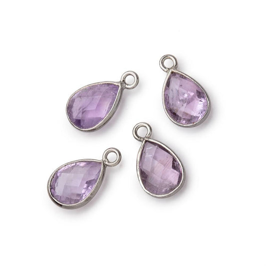 11x8mm Black Gold Bezel Pink Amethyst Faceted Pear Focal Pendants Set of 4 pieces