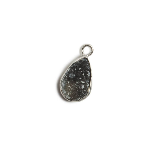 11x8mm Silver Bezel Black Drusy Pear 1 ring Charm Pendant 1 piece