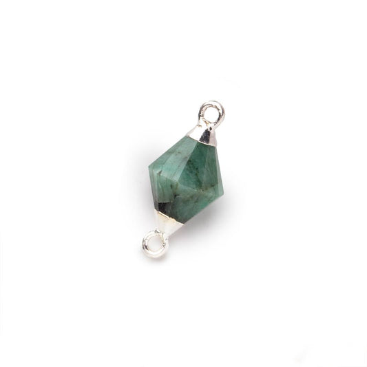 11x8mm Silver Leaf Emerald Faceted Bi-Cone Connector 1 focal piece