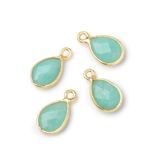 11x8mm Vermeil Bezel Amazonite Faceted Pear Focal Pendants Set of 4 pieces