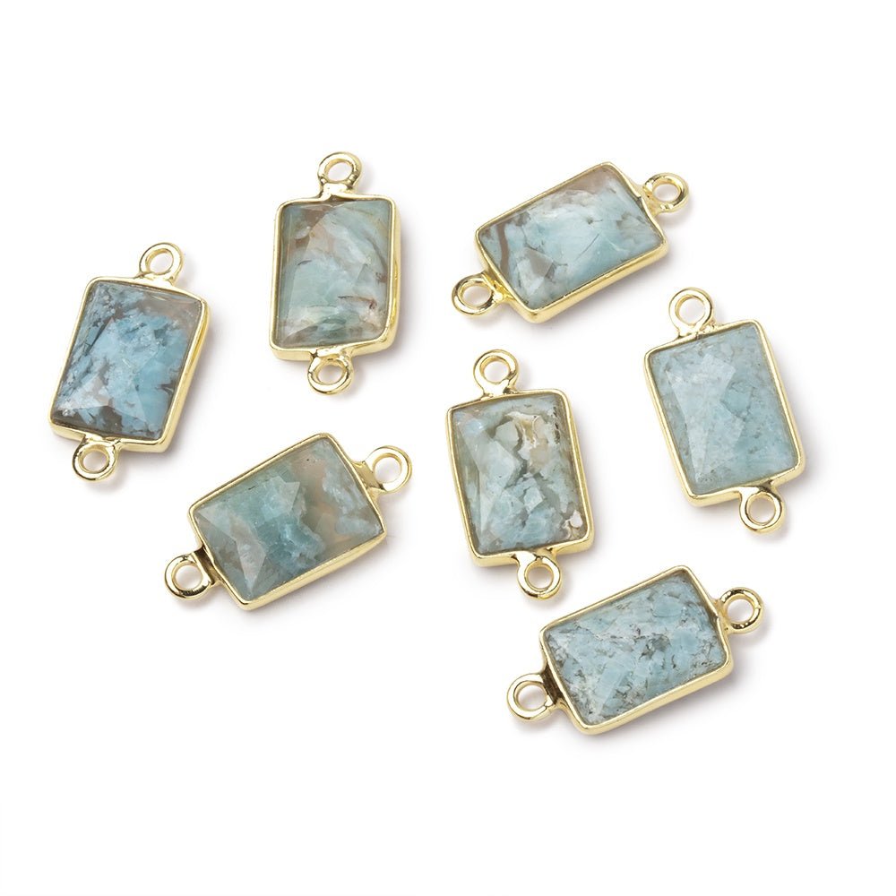 11x8mm Vermeil Bezel Blue Opal Faceted Rectangle 1 Connector