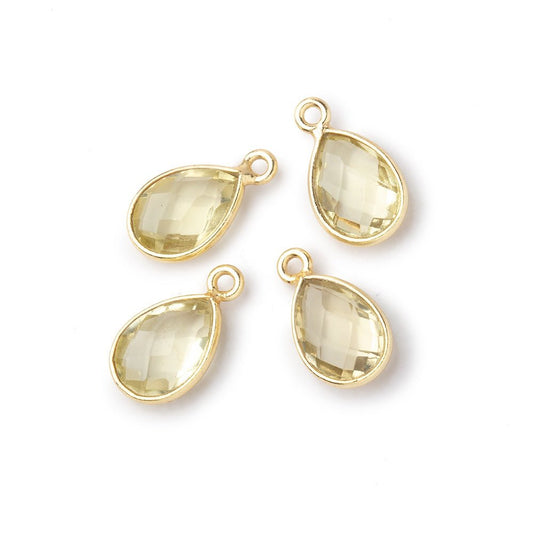 11x8mm Vermeil Bezel Lemon Quartz Faceted Pear Focal Pendants Set of 4 pieces