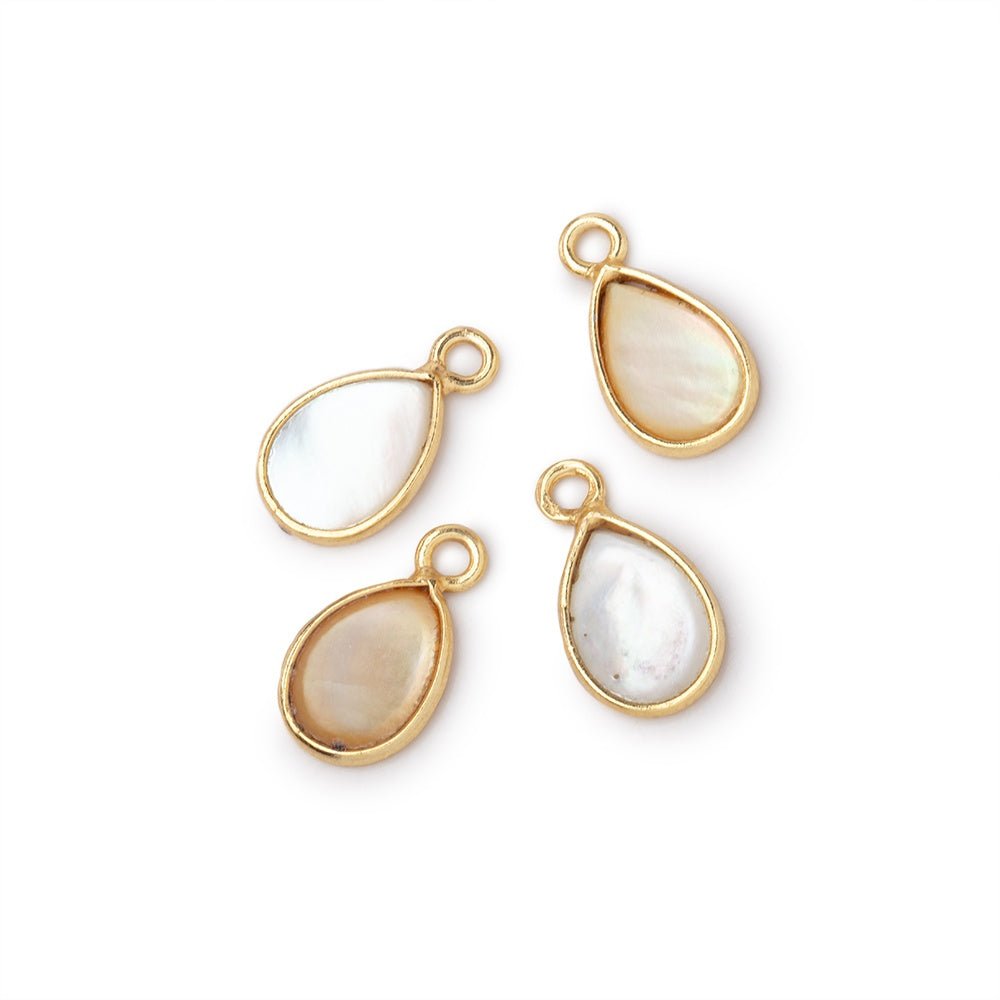 11x8mm Vermeil Bezel Mother of Pearl Pear Focal Pendants Set of 4 pieces
