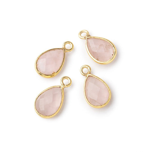 11x8mm Vermeil Bezel Rose Quartz Faceted Pear Focal Pendants Set of 4 pieces