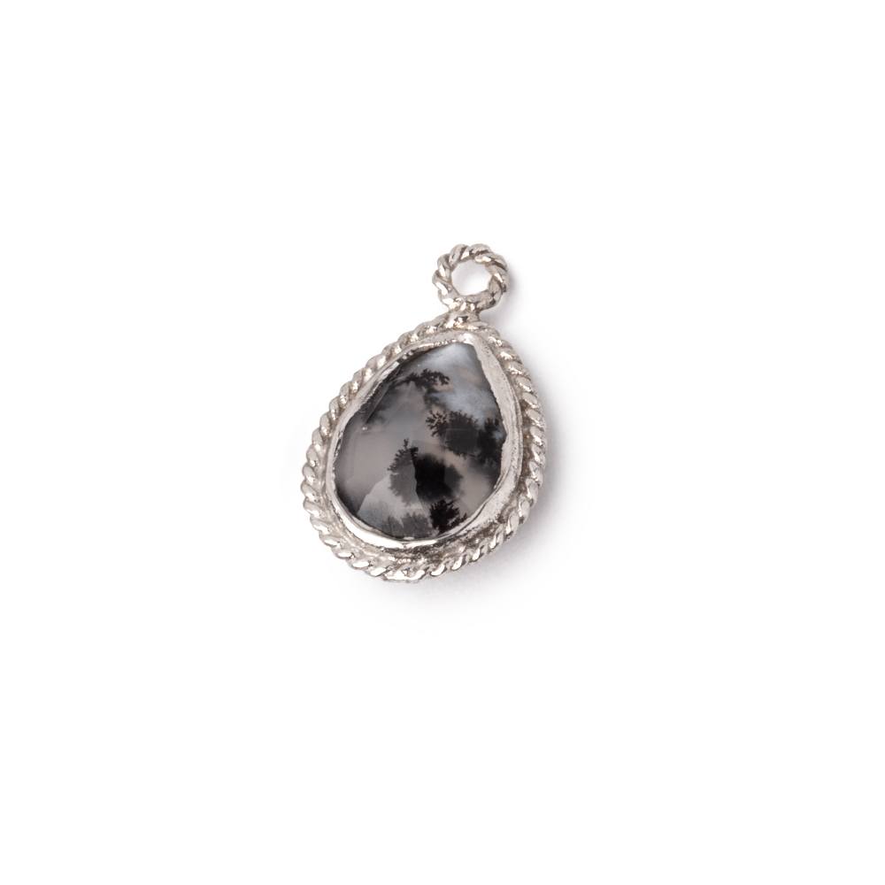 11x9mm Sterling Silver Rope Bezel Dendritic Opal Faceted Pear 1 Pendant