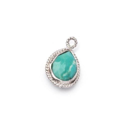 11x9mm Sterling Silver Rope Bezel Turquoise Faceted Pear 1 Pendant