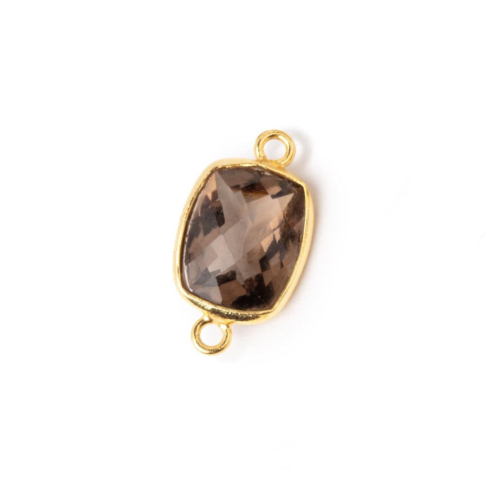 11x9mm Vermeil Bezel Smoky Quartz Pavilion Faceted Rectangle Connector 1 piece