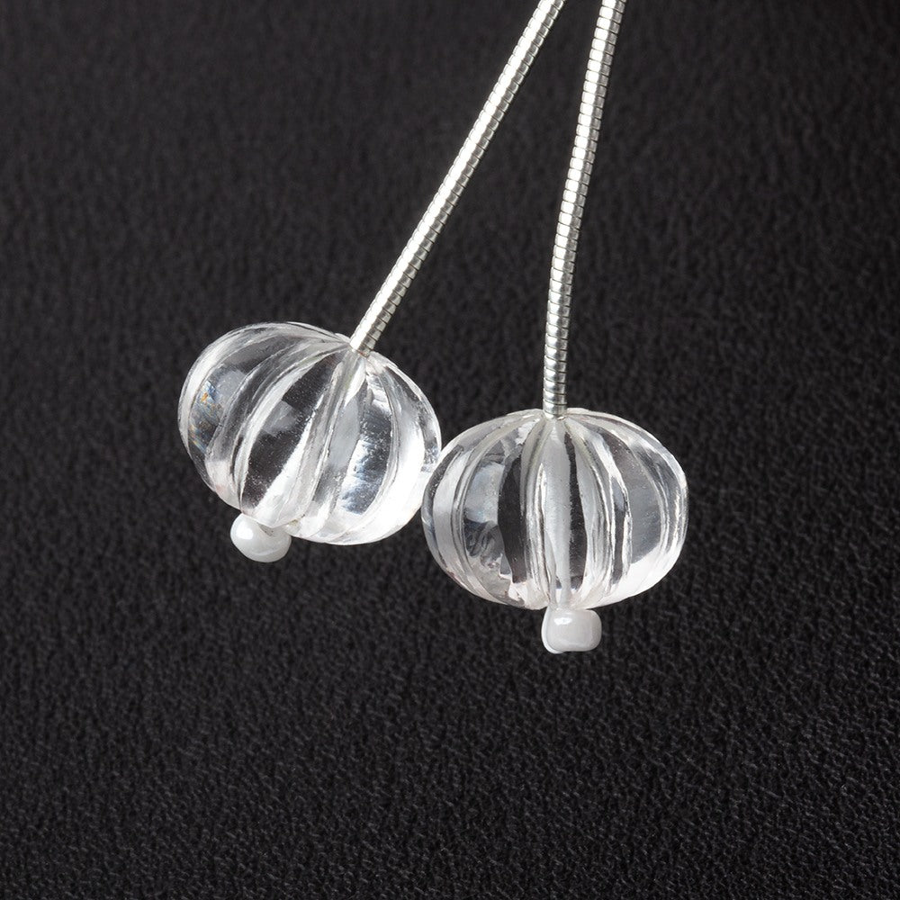 12-12.5mm Crystal Quartz Carved Melon Focals Set of 2 Beads